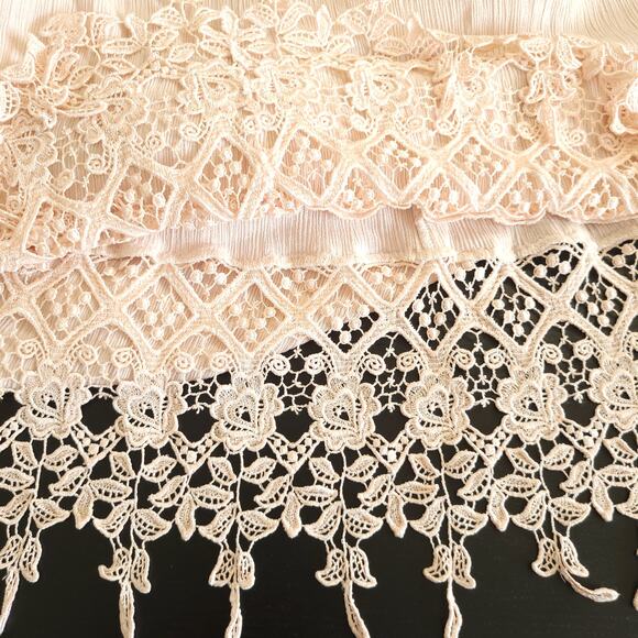 Vintage 80s Magnet Art Lynn Yang Maxi Dress Lace Crochet Pink Crepe Women Medium - Picture 9 of 11